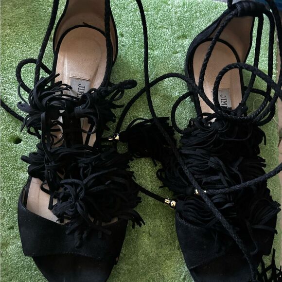Jimmy Choo Mindy Fringed Lace-Up Sandals runway flats tie up shoes open toe y2k - Picture 3 of 11
